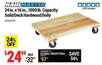 Harbor Freight Tools Haulmaster 24 in. x 16 in., 1000 lb. Capacity Solid Deck Hardwood Dolly offer