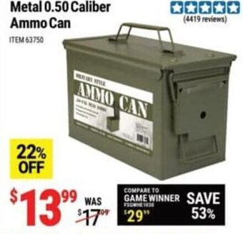 Harbor Freight Tools Metal 0.50 Caliber Ammo Can offer