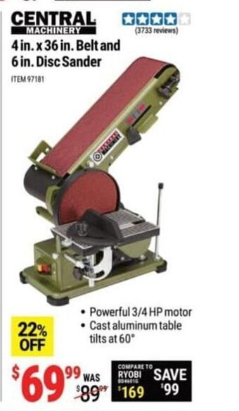 Harbor Freight Tools 4 in. x 36 in. Belt and 6 in. Disc Sander offer