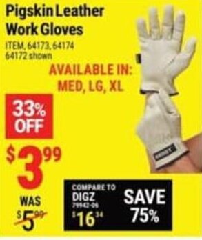 Harbor Freight Tools Pigskin Leather Work Gloves offer
