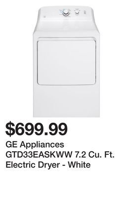 Kmart Ge appliances gtd33easkww 7.2 cu. ft. electric dryer - white offer