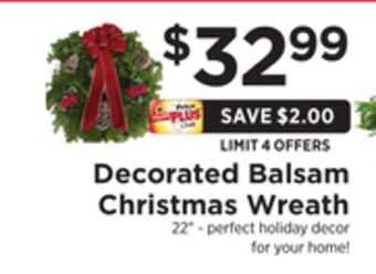 ShopRite Decorated balsam christmas wreath offer