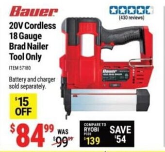 Harbor Freight Tools 20V Cordless 18 Gauge Brad Nailer Tool Only offer