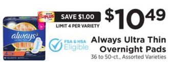 ShopRite Ultra thin overnight pads offer