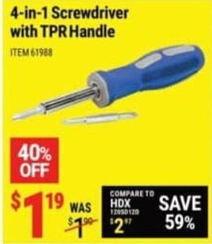 Harbor Freight Tools 4-in-1 Screwdriver with TPR Handle offer