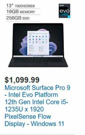 Costco Microsoft Surface Pro 9-Intel Evo Platform 12th Gen Intel Core i5-1235U x 1920 PixelSense Flow Display-Windows 11 offer