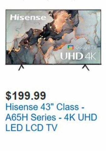Costco Hisense 43" Class-A65H Series-4K UHD LED LCD TV offer