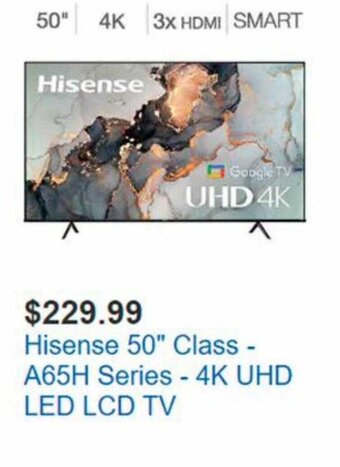 Costco Hisense 50" Class-A65H Series-4K UHD LED LCD TV offer