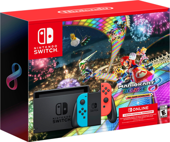 Best Buy Nintendo switch neon joy-con + mario kart 8 deluxe (gamedownload) + 3 month nintendo switch online individual membership offer