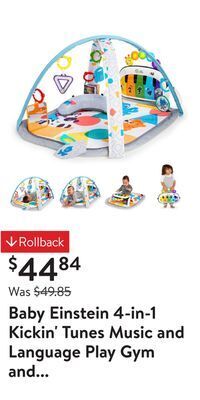 Walmart Baby einstein 4-in-1 kickin' tunes music and language play gym and piano tummy time activity mat offer