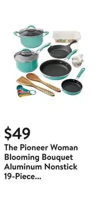 Walmart The pioneer woman blooming bouquet aluminum nonstick 19-piece cookware set, teal offer