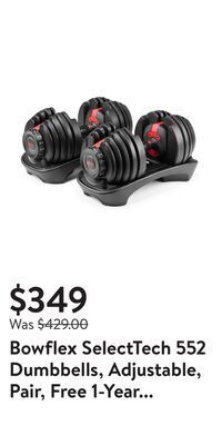 Walmart Bowflex selecttech 552 dumbbells, adjustable, pair, free 1-year jrny membership offer