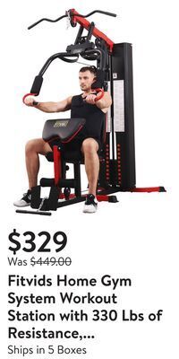 Walmart Fitvids home gym system workout station with 330 lbs of resistance, 122.5 lbs weight stack, one station, comes with installat offer