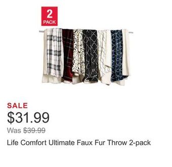Costco Life comfort ultimate faux fur throw 2-pack offer