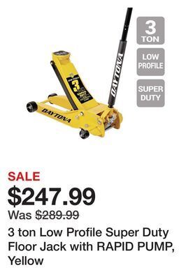 Harbor Freight Tools 3 ton low profile super duty floor jack with rapid pump, yellow offer