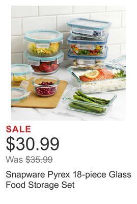Costco Snapware pyrex 18-piece glass food storage set offer