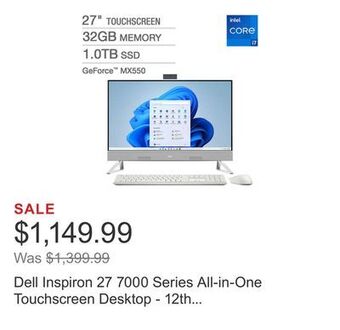 Costco Dell inspiron 27 7000 series all-in-one touchscreen desktop - 12th gen intel core i7-1255u - geforce mx550 - 1080p - windows offer