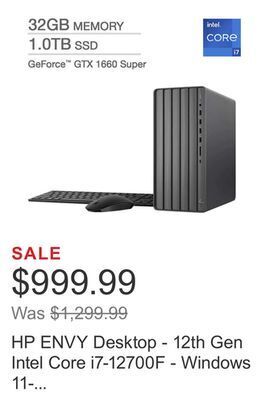 Costco Hp envy desktop - 12th gen intel core i7-12700f - windows 11- geforce gtx 1660 super offer