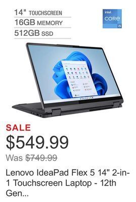 Costco Lenovo ideapad flex 5 14" 2-in-1 touchscreen laptop - 12th gen intel core i5-1235u - 1920 x 1200 - windows 11 offer