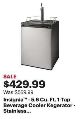 Best Buy Insignia™ - 5.6 cu. ft. 1-tap beverage cooler kegerator - stainless steel offer