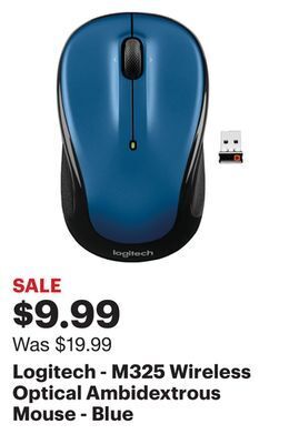 Best Buy Logitech - m325 wireless optical ambidextrous mouse - blue offer