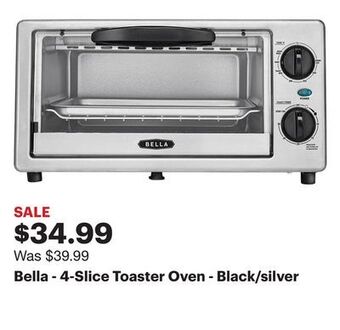 Best Buy Bella - 4-slice toaster oven - black/silver offer