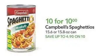 Publix Campbell's Spaghettios 15.6 oz. 15.8-oz can offer