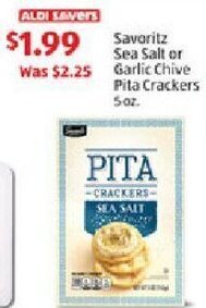 Aldi Savoritz Sea Salt or Garlic Chive Pita Crackers 5 oz. offer