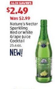 Aldi Nature's Nectar Sparkling Red or White Grape Juice Cocktail offer
