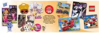 Family Dollar Lego super heroes, friends, or city sets, baby alive ballerina, hot wheels monster trucks 4 pk. or fold-out track, or l. o. l offer