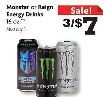 Family Dollar Monster or reign energy drinks offer