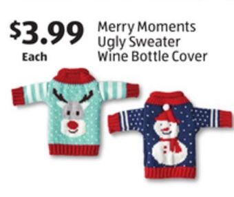 Aldi Merry moments ugly sweater wine bottle cover offer