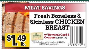 Dearborn Market Fresh boneless & skinless chicken breast offer