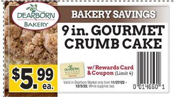 Dearborn Market Gourmet crumb cake offer