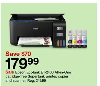 Target Epson ecotank et-2400 all-in-one catridge-free supertank printer, copier and scanner offer