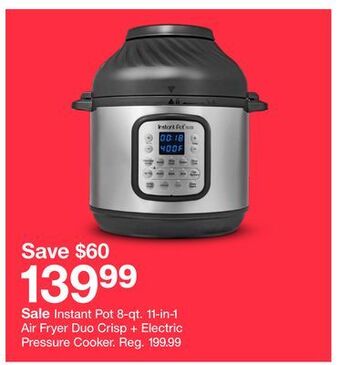 Target Instant pot 8-qt. 11-in-1 air fryer duo crisp + electric pressure cooker offer