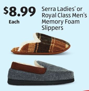 Aldi Serra ladies' or royal class men's memory foam slippers offer
