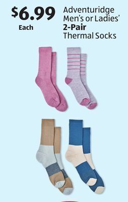 Aldi Adventuridge men's or ladies' 2-pair thermal socks offer