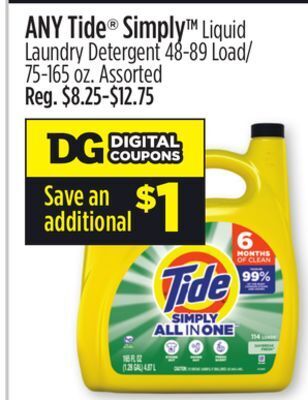 Dollar General Any tide® simply™ liquid laundry detergent offer