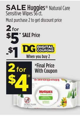 Dollar General Huggies® natural care sensitive wipes offer