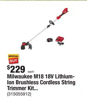 The Home Depot Milwaukee m18 18v lithium-ion brushless cordless string trimmer kit with 6.0 ah battery and charger offer