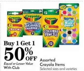 Pavilions Assorted Crayola Items Buy 1 Get 1 50% Off offer