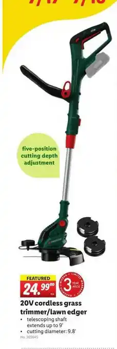 Lidl 20V Cordless Grass Trimmer-Lawn Edger offer