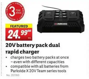 Lidl Parkside 20V Battery Pack Dual Rapid Charger offer