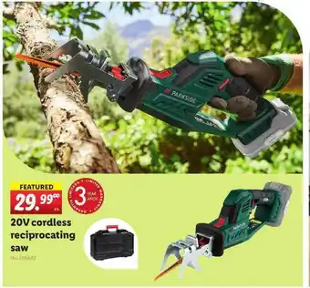 Lidl Parkside 20V Cordless Reciprocating Saw offer