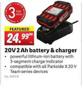 Lidl 20V 2 Ah Battery & Charger offer