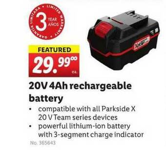 Lidl 20V 4Ah Rechargeable Battery offer