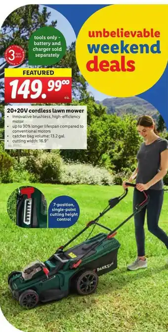 Lidl Parkside 20+20V Cordless Lawn Mower offer