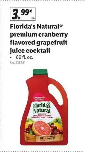 Lidl Florida's Natural® Premium Cranberry Flavored Grapefruit Juice Cocktail offer