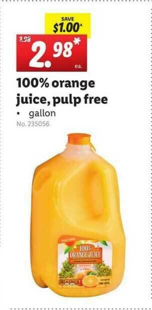 Lidl 100% Orange Juice, Pulp Free offer